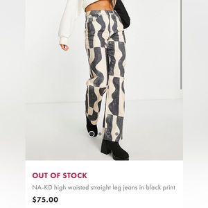 NA-KD high waisted straight leg jeans in black print